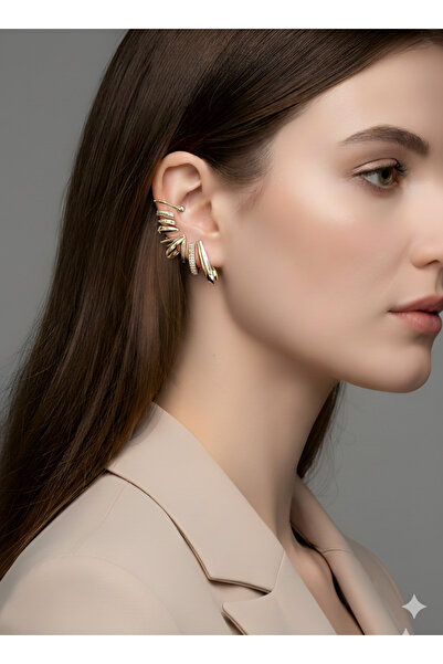 MÜK Kadın Gold Çelik Sağ Kulak Kıkırdak Küpe