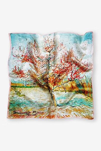 Galiga Van Gogh Pink Trees %100 Ipek Fular 55x55cm "Art On Silk"