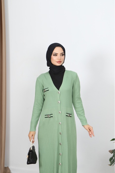 NİSUM MODA Cep Detaylı Merserize Uzun Hırka