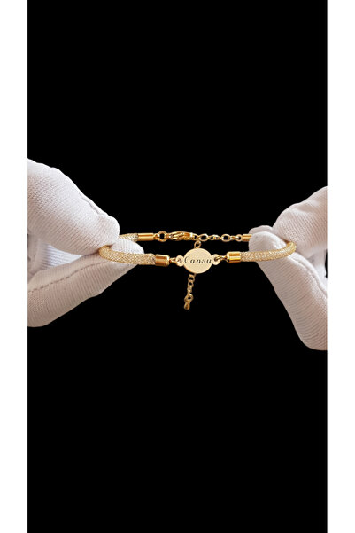 ARCHINO GOLD Altın Plakalı 14 Ayar Hasır Kordonlu Oval Motifli Cansu İsmine Ö...