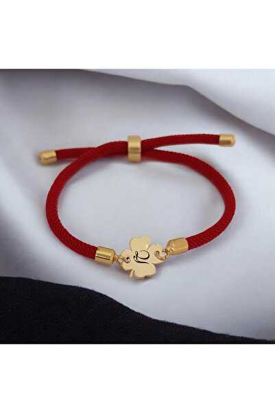 ARCHINO GOLD 14 Ayar Plakalı Altın Bayanlar Için Yonca Motifli Ve Örgü Ipli H...