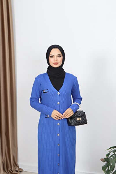 NİSUM MODA Cep Detaylı Merserize Uzun Hırka