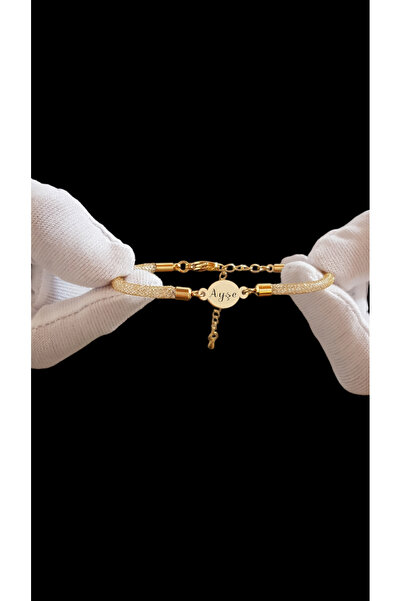 ARCHINO GOLD Altın Plakalı 14 Ayar Hasır Kordonlu Oval Motifli Ayşe İsmine Öz...