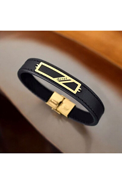 ARCHINO GOLD Altın Plakalı 14 Ayar Berat Yazılı Hakiki Siyah Derili Dikdörtge...