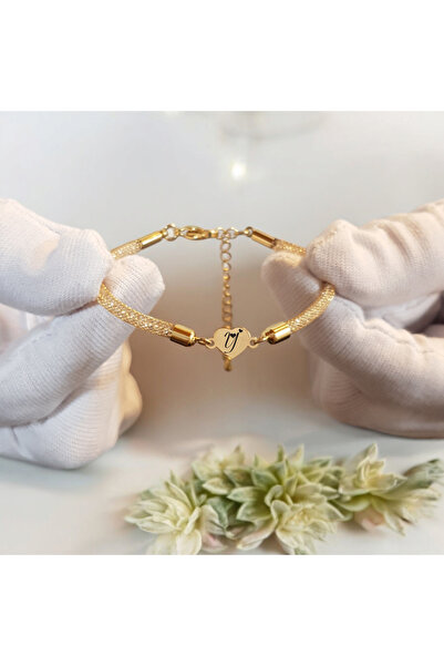 ARCHINO GOLD 14 Ayar Plakalı Altın Y Harfine Özel Hasır Kordonlu Kalp Figürlü...