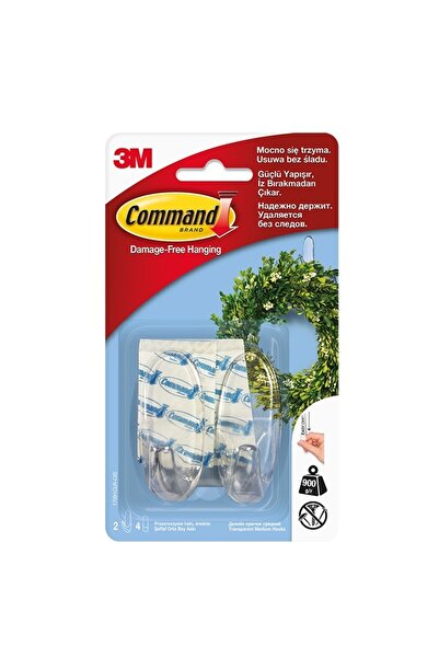 3M Carlig transparent mediu 2 carlige + 4 benzi dublu adezive/set Command