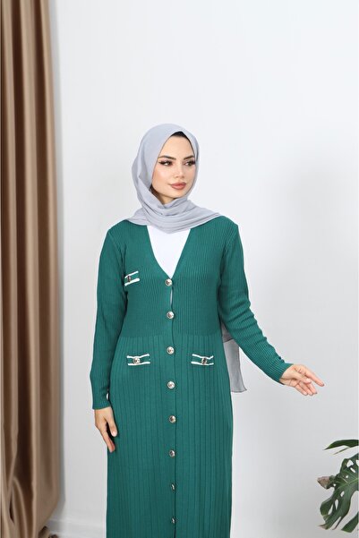 NİSUM MODA Mercerized Long Cardigan with Pocket Detail