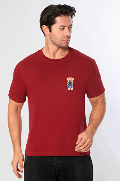 CNT Men's Oversize Crew Neck T-Shirt 100% Cotton Comfortable Fit Tedy Teddy Bear Detail - Daily Basic Tshirt