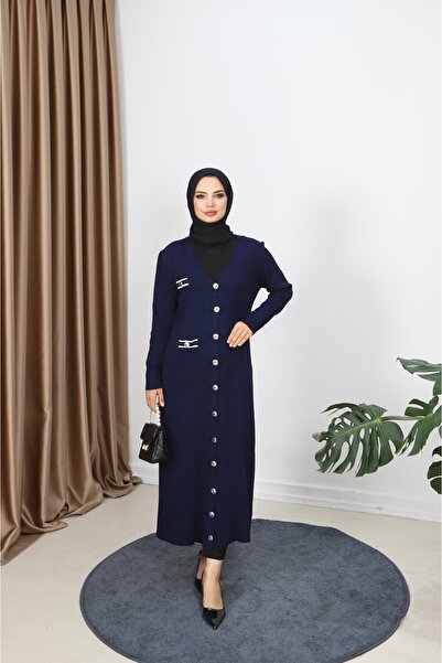 NİSUM MODA سترة طويلة مرسيريزد مع تفاصيل جيب