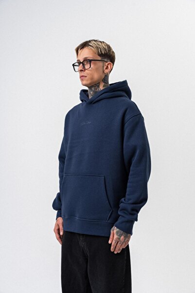 Respire Чоловічий худі з капюшоном Oversize з принтом Da Vinci, синій