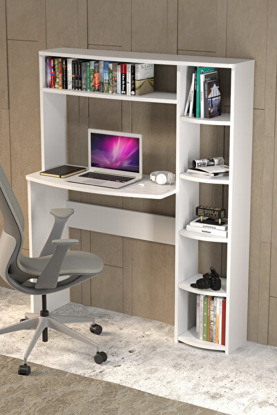 GOLDFALEZ Çalışma Masası 5 Raflı Kitaplık Beyaz