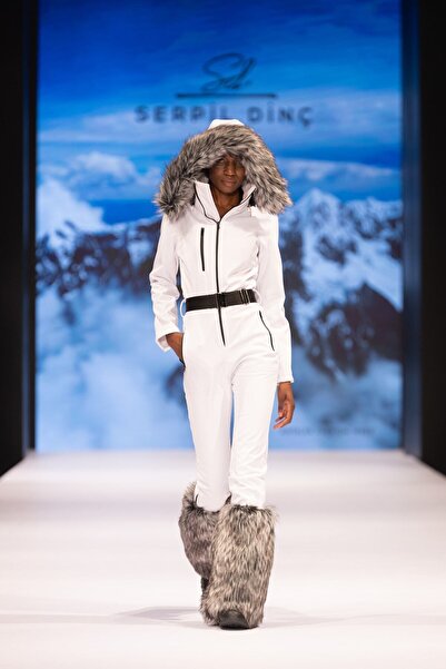 serpildinc Sd Beyaz Kapüşonlu Kayak kar Tulumu (tozluklu) skisuits