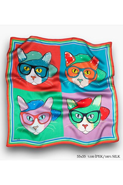 Galiga Four Cats %100 Ipek Fular 55x55cm