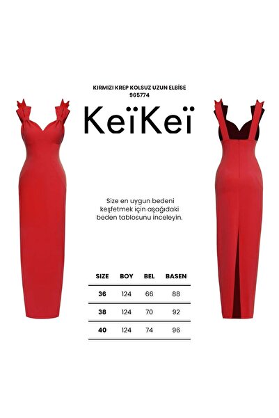 Keikei Kırmızı krep kolsuz uzun elbise