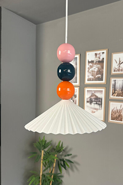 Bamyum Avilla Beyaz Renkli Boncuk Tekli Metal Avize Rustik Cafe Mutfak Modern Dekoratif Sarkıt Aydınlatma