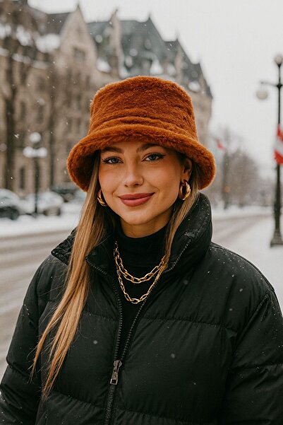 FELLMENS قبعة نسائية من القطيفة على شكل دلو - ملمس ناعم من البلاط