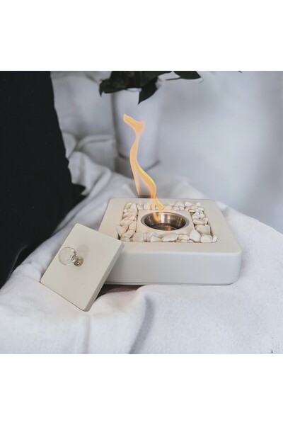 bi ondan bi bundan Dekoratif Masa Üstü Beton Ateş Çukuru Bacasız Şömine Beyaz...