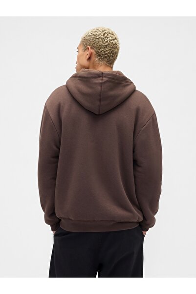 GAP Erkek Kahverengi Relaxed Logo Sherpa Astarlı Fermuarlı Sweatshirt