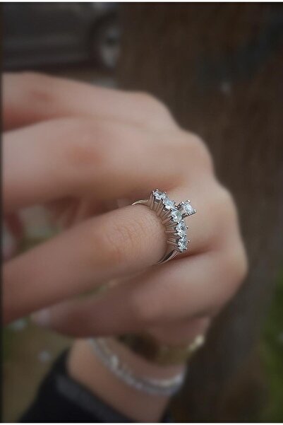 Erer Gümüş Gümüş 3mm taşlı beş taş tek taş yüzük