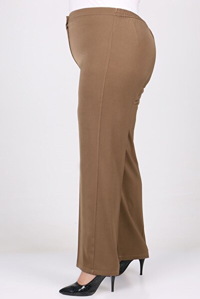Eslina F-29021 Plus Size Buttoned Waist Long Length Lycra Pants - Mink