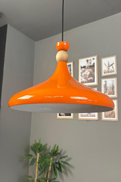 Bamyum Parlak Turuncu Ahşap Şapka Tekli Avize Sarkıt Salon Mutfak Cafe Butik ...