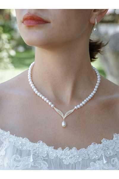 İLK İNCİ TAKI Gerçek Doğal Gold Renk İnci Set – ST0105