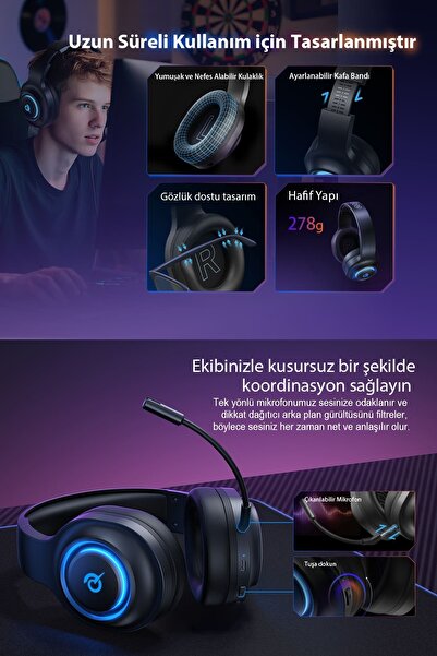 QCY Heroad V200 Rgb 7.1 USB Wired Gaming Headset Black