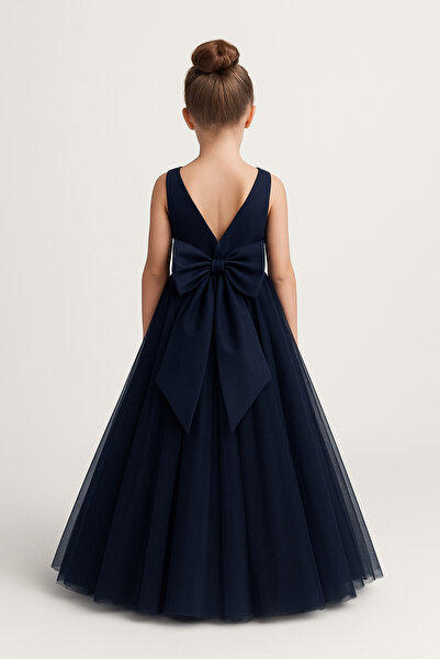 miço kids Kız Çocuk Lacivert Doğum Günü Elbisesi