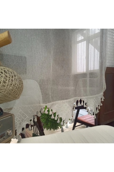 PERDELANCE buldan işi otantik makrome el dantelli bodrum işi yöresel tül perde en x boy şeklindedir