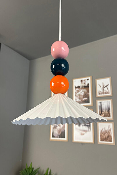 Bamyum Avilla Beyaz Renkli Boncuk Tekli Metal Avize Rustik Cafe Mutfak Modern Dekoratif Sarkıt Aydınlatma