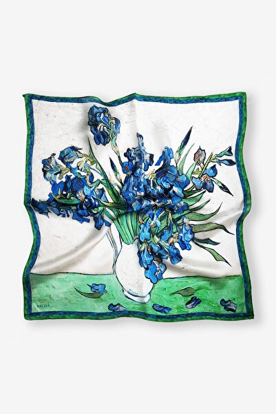 Galiga Van Gogh Whıte Vase %100 Ipek Fular 55x55cm "Art On Silk"