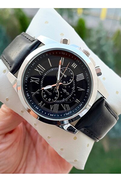 Weluxa ساعة يد رجالية كلاسيكية بأرقام رومانية مع سوار جلدي