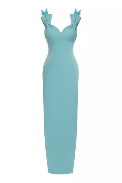 Keikei Mint yeşili krep kolsuz uzun elbise