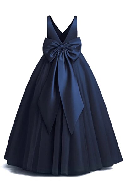 miço kids Kız Çocuk Lacivert Doğum Günü Elbisesi