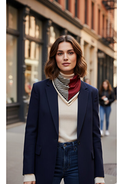 tuaipek Kızıl Şerit Desen 55x55cm Bandana/Fular