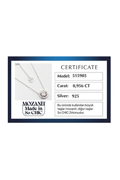 So CHIC... Mozanit Taşlı 18 Ayar Beyaz Altın Kaplama 45 Cm Gümüş Kolye