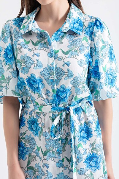 Lafaba Γυναικείο μίντι φόρεμα με μπλε μπαλόνι μανίκι