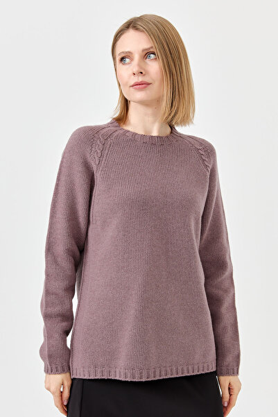 Desen Triko Kadın Sıfır Yaka Omzu Saç Örgülü Yün Kazak K.G Kurusu