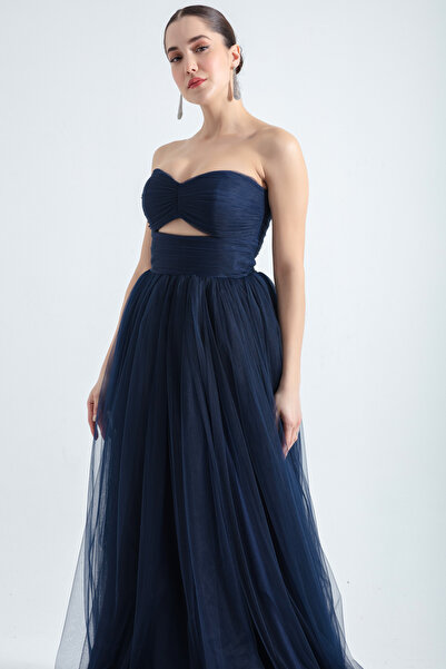 Lafaba Жіноче синє без бретелей вечірнє плаття з тюлю