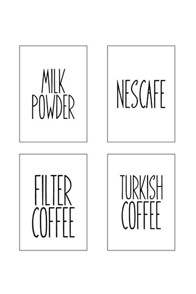 MODA OZY 4 Adet Türkkahvesi/Filtrekahve/Neskafe/Süttozu Sticker Suya Dayanıkl...