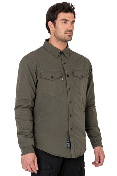 The Biker Jeans Eagle Khaki Korumalı Motosiklet Gömleği Erkek