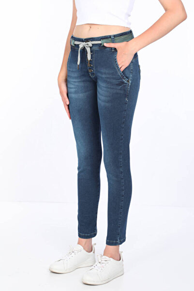 Bluewhite Women's Waist-Tied Jean Trousers Dark Blue