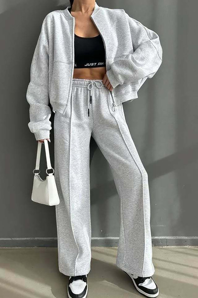 Neşeli Butik Gray Melange Women's Tracksuit Set - Three Thread Gts018