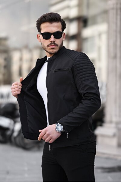 Mero Life Erkek Siyah Su ve Rüzgar Geçirmez Slim Fit Astarlı Mevsimlik Mont