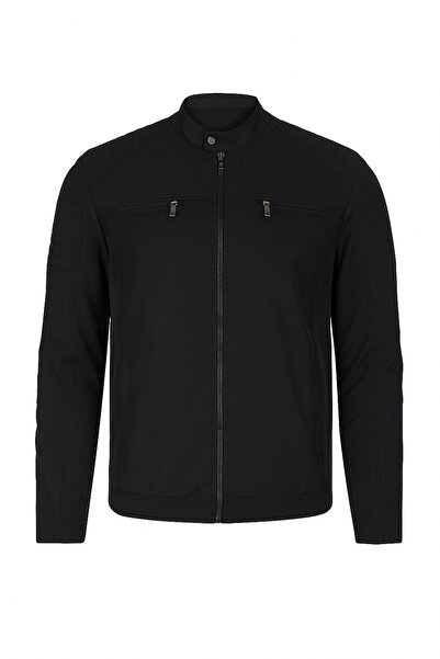 Mero Life Erkek Siyah Su ve Rüzgar Geçirmez Slim Fit Astarlı Mevsimlik Mont