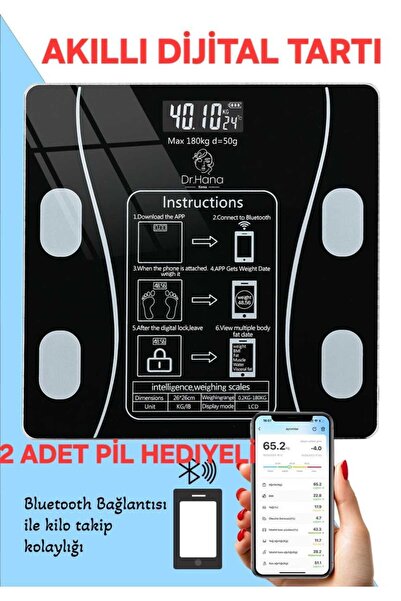 Genel Markalar Dijital Tartı Baskül Yağ Su Kas Vücut Kitle Endeksi Kilo Ölçer...