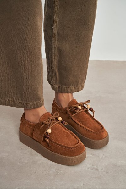 NİŞANTAŞI SHOES Jewel Taba Суед Естествена кожа Дантелени детайли Дамски мокасини