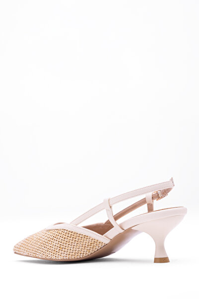 Tasarım Kadın Hasır Dokulu İnce Topuklu Slingback Ayakkabı - Zarif Örgü Detaylı Yazlık Şık Topuklu Ayakkabı
