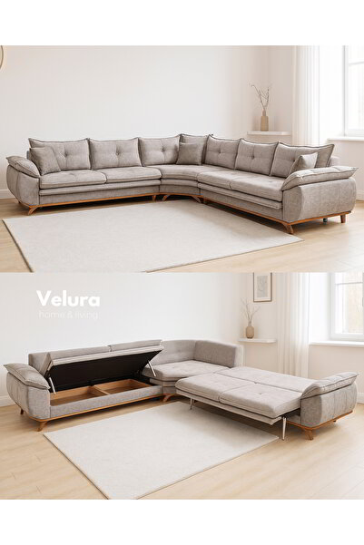 Velura Home & Living Azir Yataklı & Bazalı Köşe Koltuk Takımı