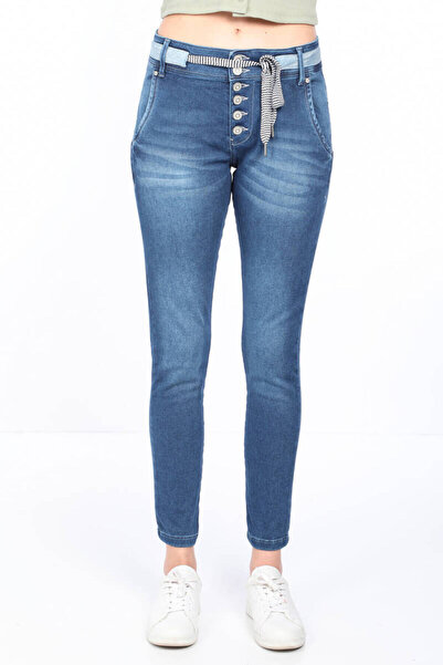Bluewhite Pantaloni de damă cu talie albastru închis